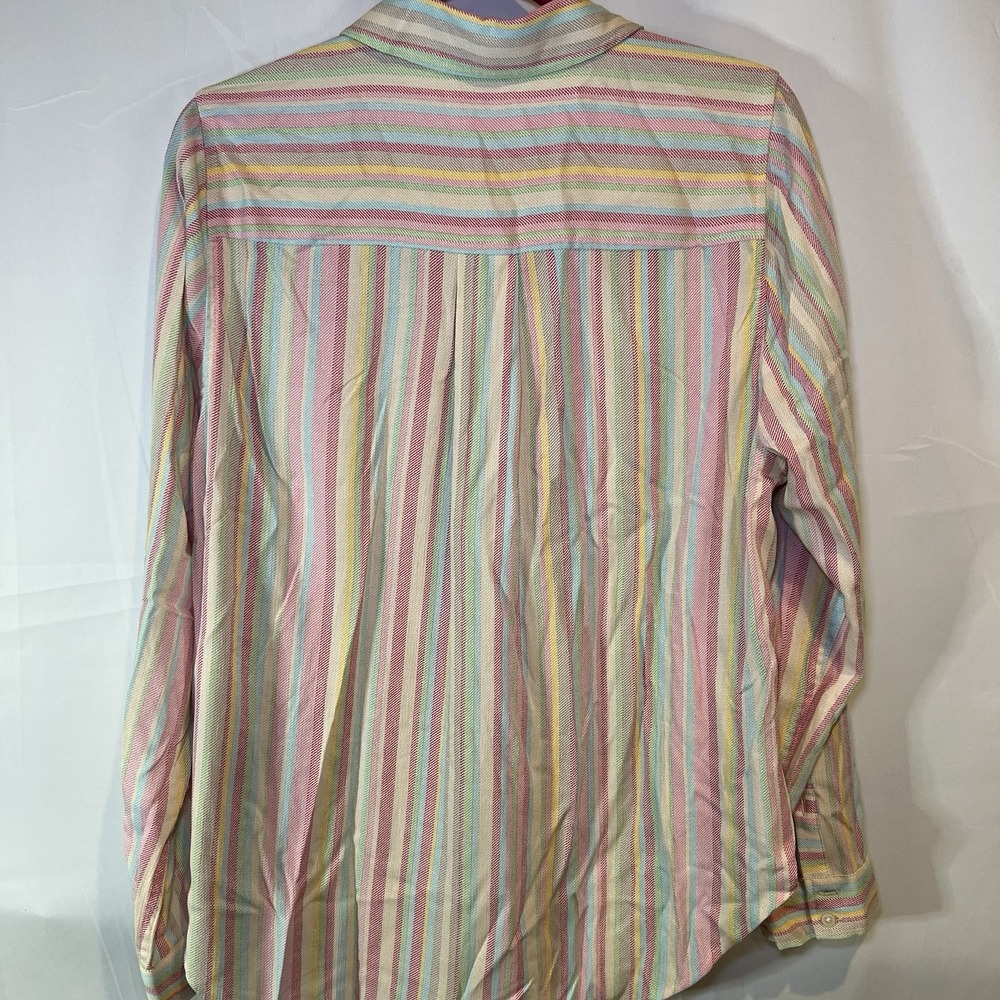 Torrid Sz 0 Shirt Rainbow Colorful Striped Button Down Spring Easter Long Sleeve - Picture 6 of 6